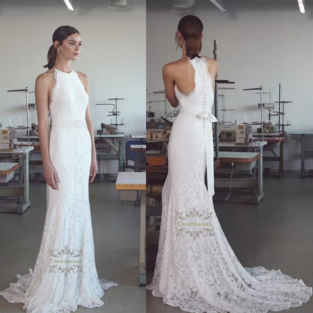 lace halter wedding gown