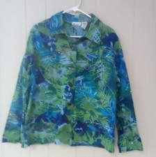 New Women's Colorful Floral Blue  Green Sequined Embroidered Jacket Size Large