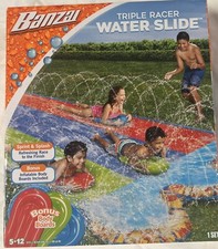 Banzai Triple Racer Water Slide. Multicolor. Outdoor Play. New.