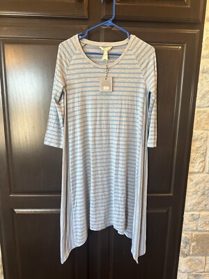 Matilda Jane Her Majesty Dress Tunic Blue Gray Stripe Asymmetric Sz M Medium NWT
