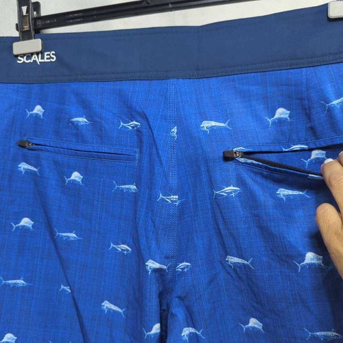 Scales Mens Board Shorts size 36 First Mates Blue White Fish Flat Front Pockets - Picture 8 of 20