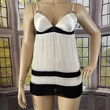 Lingerie Set LARGE White Chemise Panty Satin Pleated Chiffon NWT Linea Donatella