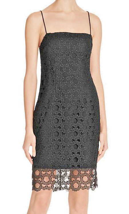 N / Nicholas ~ Black Wreath Lace Illusion Hem Sheath Party Dress 2 NEW $495