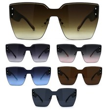 Womens Rimless Squared Shield Chic Retro Fashion Sunglasses
