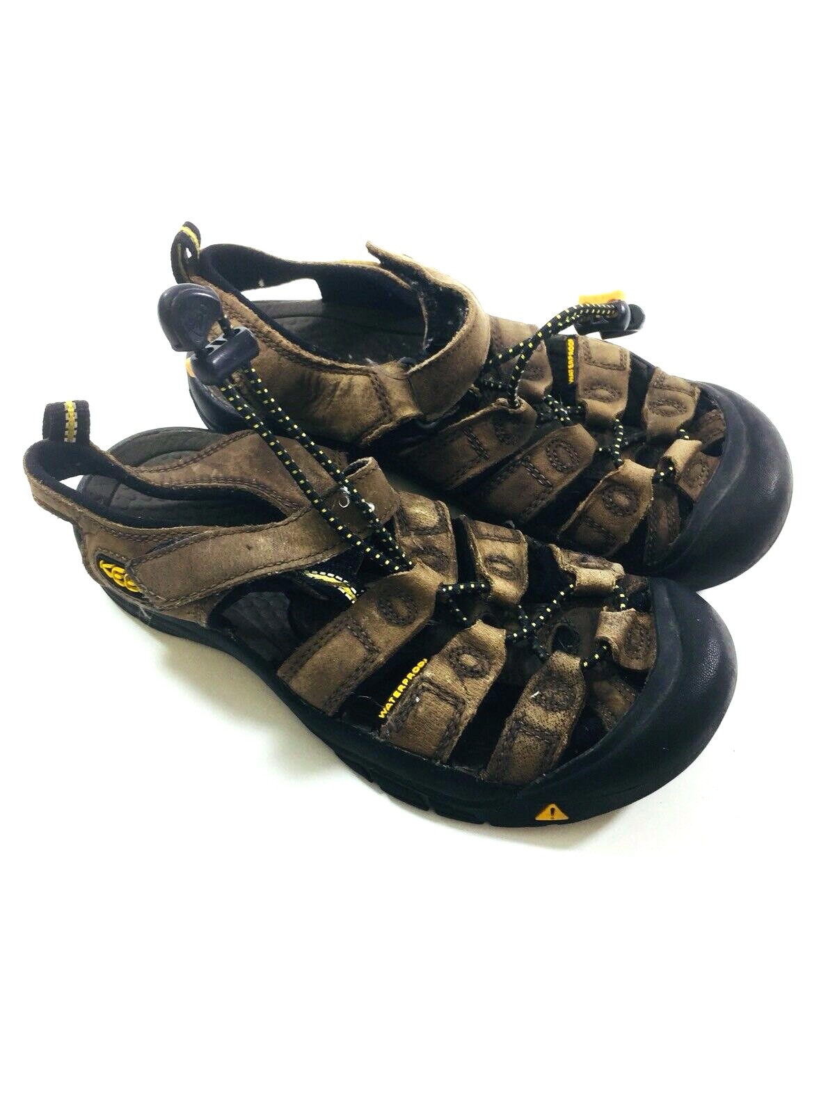 Sandali da trekking impermeabili Keen Youth taglia 2 in pelle marrone elasticizzati senza lacci scarpe