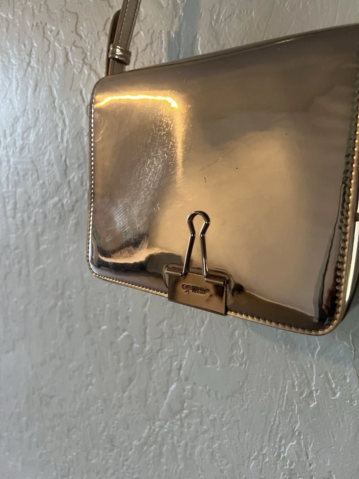 Off White Binder Clip Flap Bag Mirror Faux Leather Mini  - Image 2 of 4