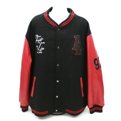 Wissam Men's 4XL Fight Club Black Wool & Red Leather Snap Jacket