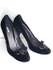  MIU MIU - Vintage Classic Black Velvet Jeweled Bow High Heel Pumps 7 37.5