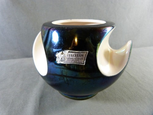 Vaso VERCERAM in ceramica iridescente colore blu petrolio Vintage anni 50/60 - Foto 5 di 11