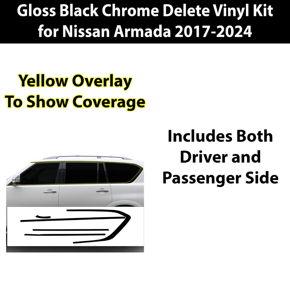 Se adapta a Nissan Armada 2017-2024 ventana lateral cromada borrar calcomanía adorno de vinilo oscurecido Foto 3 de 4