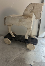 Hand Crafted White Wooden Horse On Wheels M Country House Rustic Distressed