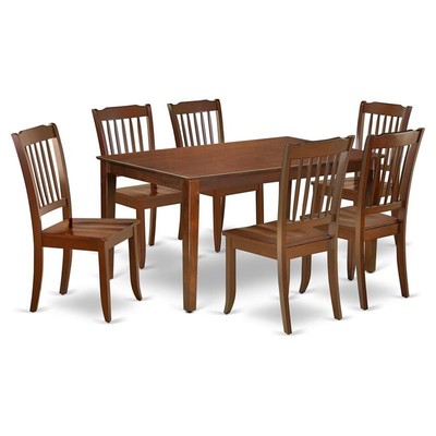 East West Furniture Capri 7-piece Wood Dining Set w/ Slatted Chairs in Mahogany