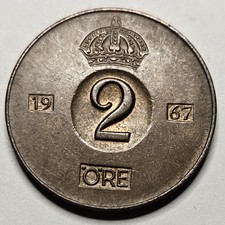 1967 Sweden 2 Two Ore - Swedish - World Coin - Europe - Bronze Coin