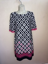 Eliza J Size 4 Mod Geometric Shift Dress Pink Black White Geo Print Retro 60s