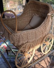 Vintage Lace  Wicker Baby Doll Carriage Pram Stroller With Pearl Ascents