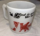 Vintage Coffee Cup Milk Glass Hazel Atlas God Is Great God is Good We thank HIM
