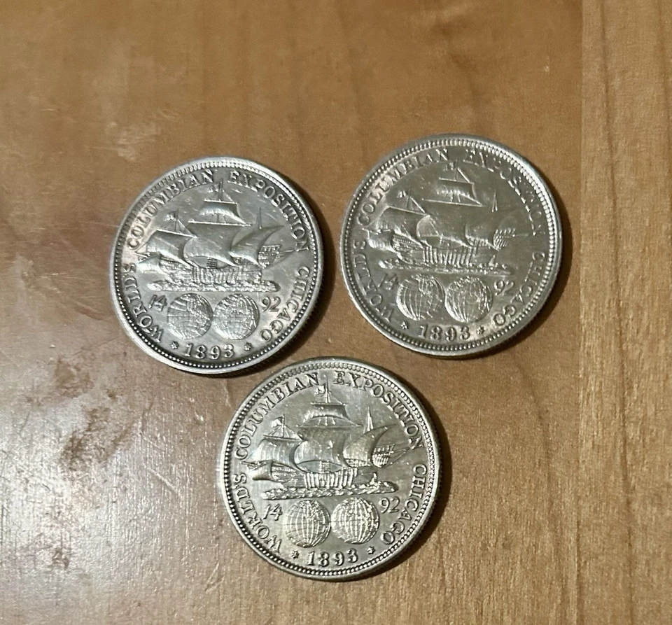 (3) 1893 Colombian Exposition 90% Silver Half Dollars - Very Good Condition - Image 2 of 4