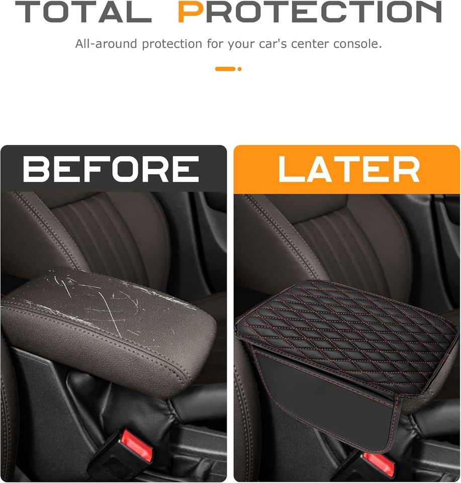 Center Console Armrest Cover for Most Cars and SUVs Black with Red Line ...
