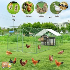 20ft Large Chicken Coop Walk-In Poultry Cage Metal Hen House Chicken Run w/Cover