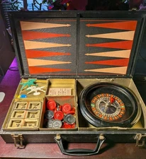 Roulette Vintage Wood Box  Mid Century Bakelite Dominos Dice Author Popper