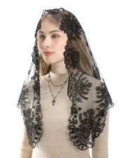 Mantilla Triangular Rose Sacred Heart Veil, Lace Flower Catholic Veils for Ma...