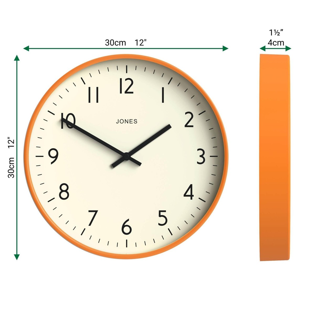 JONES CLOCKS® Studio wall Clock | Modern Round Style | 12 inch