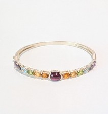 Designer Signed Sterling Silver 8.5cttw Multi Gemstones Hinged Bangle Bracelet