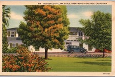 Clark Gable Home in Brentwood Highlands California Linen Postcard