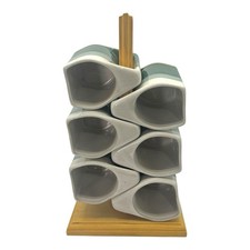 Vintage 1989 Muddy Water Pottery Stacking Mug Set with Wooden Stand &ndash; 6 Cups