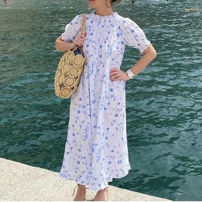 Hill House Home Caroline Nap Dress Womens XS White Blue Floral Maxi Dress