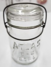 Vintage Atlas E-Z Seal Clear quart Canning Jar Wire Bail & Glass Lid 5.5" Tall