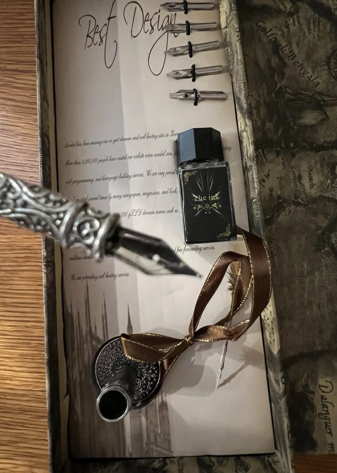 Juego de pluma y tinta de pluma - Juego de pluma y tinta de pluma negra de 11,4" con S Foto 2 de 4