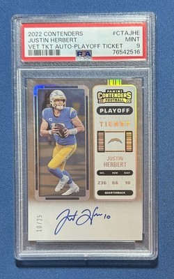 2022 Panini Contenders Justin Herbert Veteran Playoff Ticket Auto 10/25 PSA 9