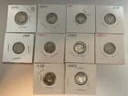 #9 Mercury Dimes Lot 10 90% Silver 1938, 1938D(2), 1938(2), 1939(3), 1939S(2).