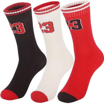 NIUNEW 3 Pairs Basketball Socks for Boys and Girls,Athletic One Size, Red 