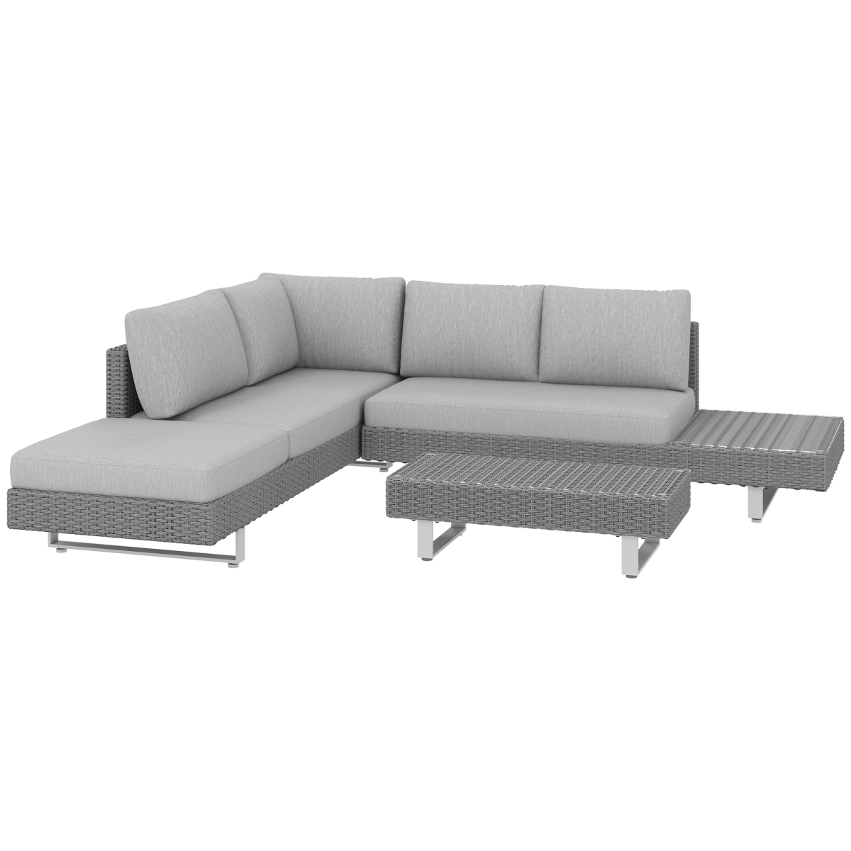 Rackhams Light/Grey 3Pc Rattan Wicker Sofa Set Furniture Patio Tea Table Set - Image 2