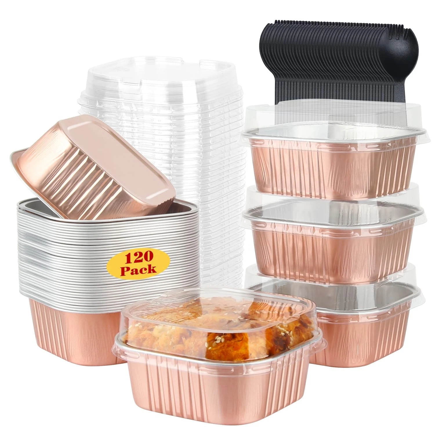 LNYZQUS 120pack/10oz Mini Cake Tins with Lids, 4”x4” Mini Foil Pans Disposabl...