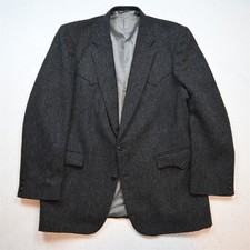 Vtg Circle S 46L Gray Wool USA Made Tweed Western Yoke Blazer Jacket Sport Coat