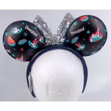 Disney Disneyland Resort Minnie Mouse Ears Headband Silver Sequin Bow Fireworks
