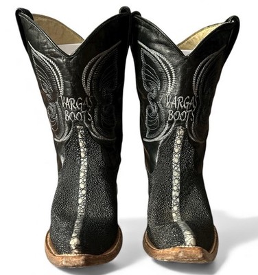 Vargas Boys 14 Black Stingray Cowboy Boots Snip Toe Handmade Mexico Leather