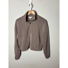 Athleta Seasoft Rib 1/4 Zip Popover Taupe Brown Sweatshirt Pullover Small