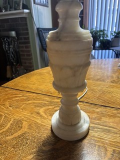 Vintage MCM Italian Alabaster Marble Table Lamp Carved Leaf Design 21"