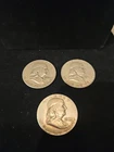 Lot Of 3 Silver 50C Franklin Half Dollars, 1961D, 1961D, 1962D