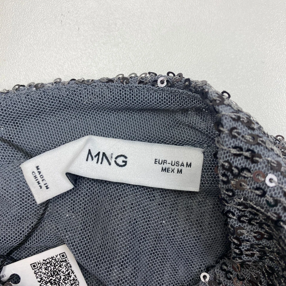 Mango MNG Women Grey Sequin Mock Neck Long Sleeves Blouse Size M - Image 4 of 4