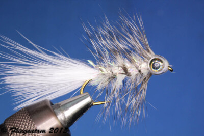 Fliegentom Streamer 3 Stück Fishmask Wooley Bugger Krystal weiß grizzly