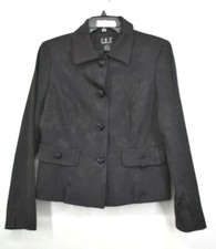 INC Womens Black Floral Button Front Slit Sleeve Flap Pocket Blazer Coat 6