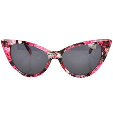 CAT EYE FLOWERS RED PATTERN SUNGLASSES DARK SMOKE LENS WOMENs UVB UVA PROTECTION