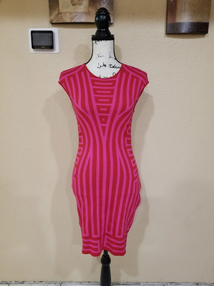 RVN Dress Knit Bodycon Sheath Revolve Pink/Red Bandage Dress Size L | eBay