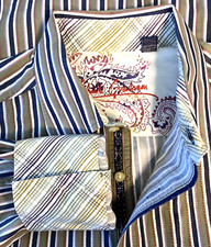 Robert Graham Men s XL Long Sleeve Shirt Flip Cuff Textured Multi Color Stripe