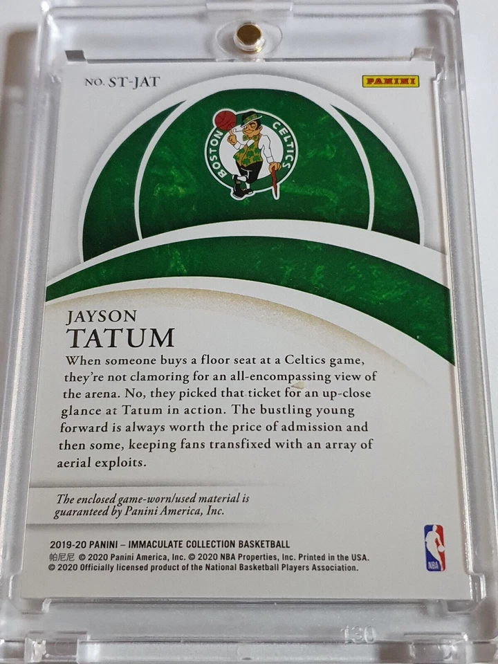 2019 Immaculate Collection Jayson Tatum #PATCH /49 Game Worn Jumbo Jersey - Image 4 of 4